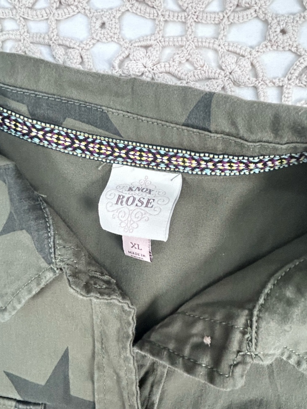 Knox Rose XL Olive Green Star Print Jacket USA Flag Patch 250 Years Graphic - Picture 13 of 15